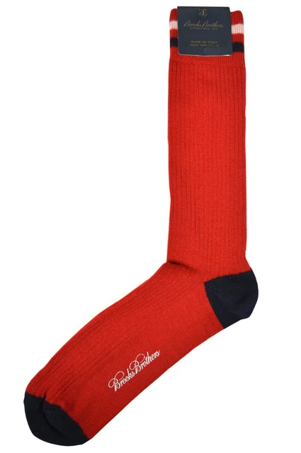 Brooks Brothers Mens 1 Pair Red Striped Merino Wool Dress Tube Socks 7-12 8338-7