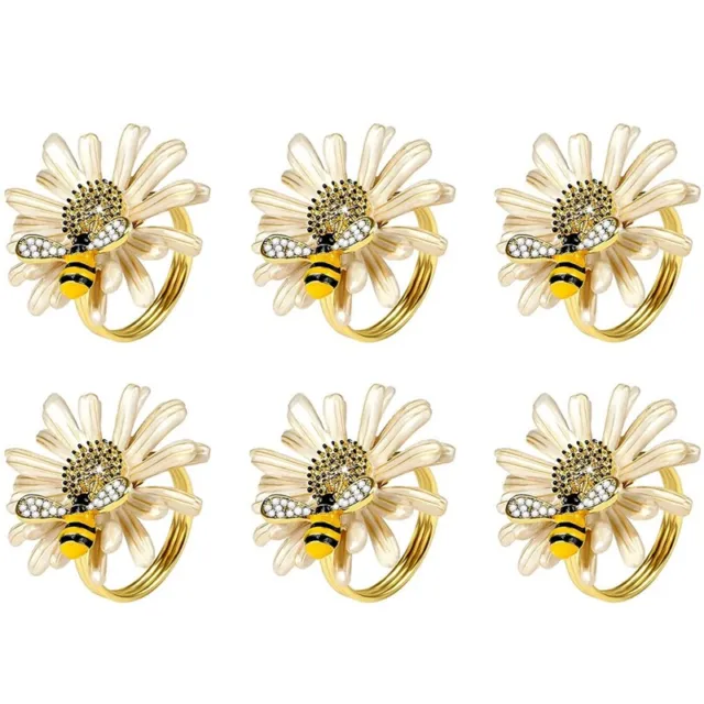 Set di 6 fiori d'oro girasoli tovaglioli anelli, api d'oro Serv3318