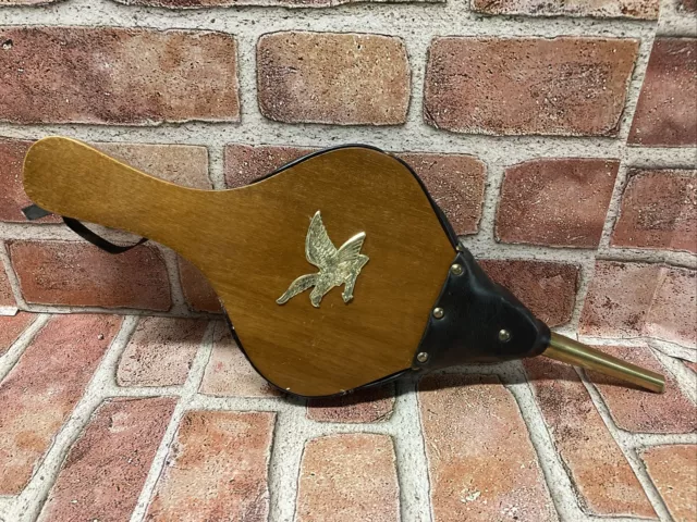 VINTAGE Wood And Leather Fireplace Bellows With Eagle Made In Japan