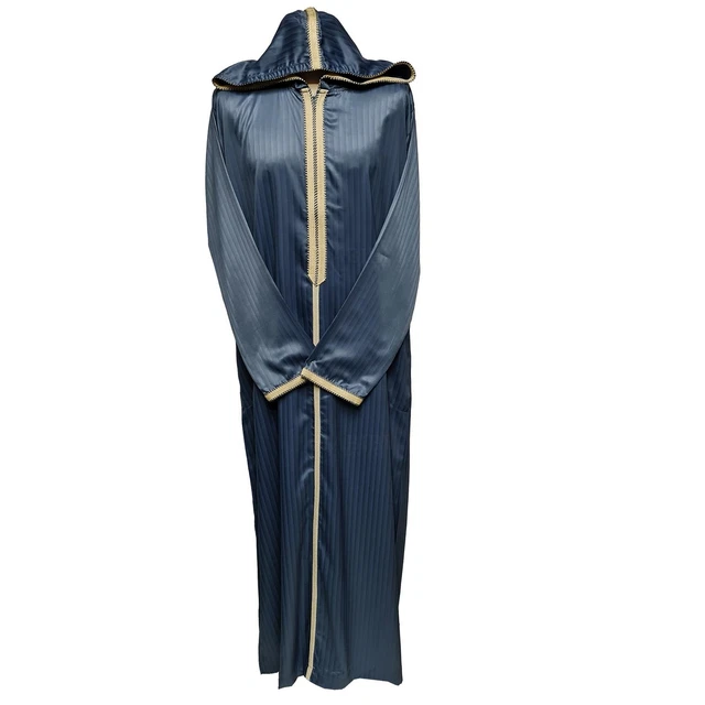 Marocain Gris Foncé Blanc 3-Quarter Longueur Rayé Laine Mélange à Capuche Thobe