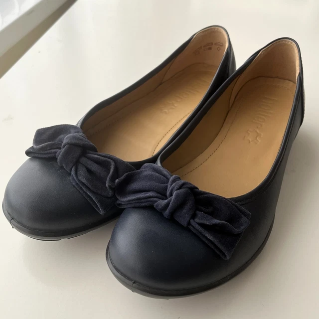 HOTTER NAVY BLUE Leather Shoes Jewel Comfort Ballet Flats with Bow