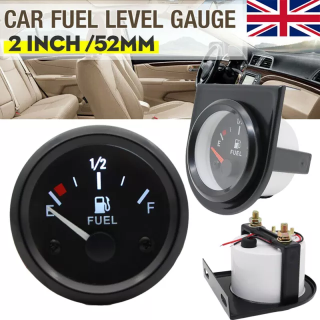 2" 52mm Universal Car Fuel Level Gauge Meter With Fuel Sensor E-1/2-F Pointer UK