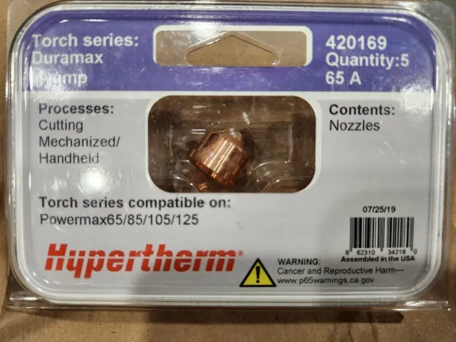 Hypertherm 420169 Nozzle for Duramax Hyamp 65A Cut, Pack of (5)