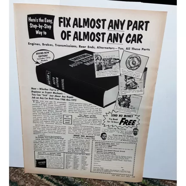 Vintage 1972 Motors Car Repair Ad Original epherma