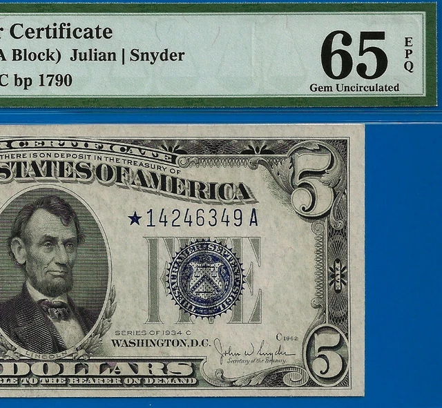 ✅Near TOP POP STAR - 1934-C $5 S/C (( 3rd Finest 🔴 STAR )) PMG 65EPQ # 246349