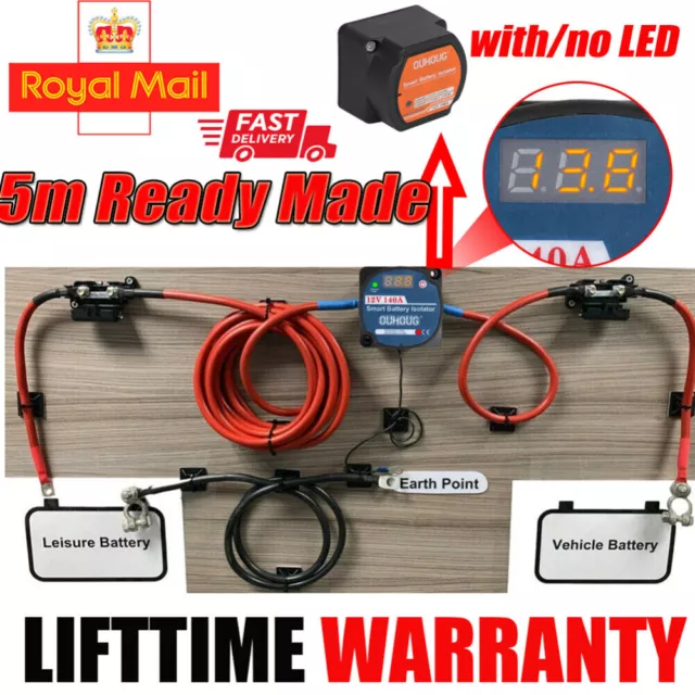 5m Split Charge Relay kit 12V 140amp VSR Ready Made Cable for leisure battery UK