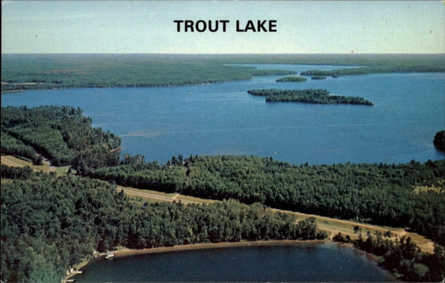 Trout Lake Wisconsin ~ aerial view ~ postcard sku871