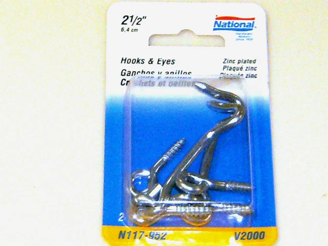 National Mfg. N117-952 HOOKS & EYES (hooks and eyes) 2-1/2” zinc plated steel