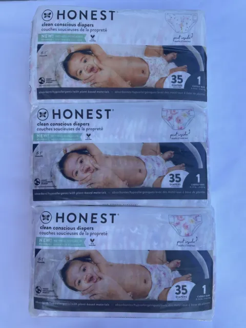 NEW Honest Diapers Size 1, 8-14 Pounds 105 Diapers/ 3 pack, Rose/Tutu Print Girl