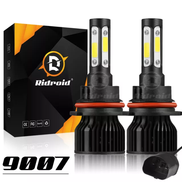 4 Sides 9007 HB5 LED Headlight Bulbs Kit High Low Dual Beam 6500K Super White