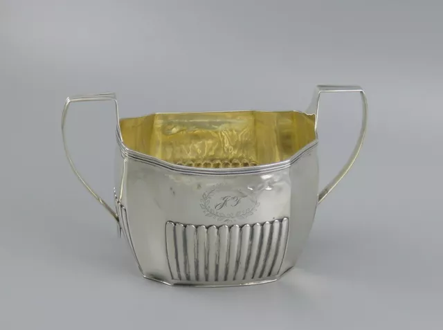Antique 1802 English Georgian Sterling Silver Gold Wash Wreath Crest Sugar Bowl