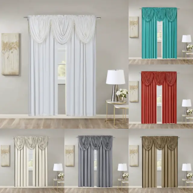 2Pc Set New Style Solid Silky Linen Semi Sheer Window Curtain Panel Or Valance
