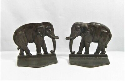 Vintage Pair of Elephant Cast Iron Metal Bookends Collectible 5.5" x 5.25"