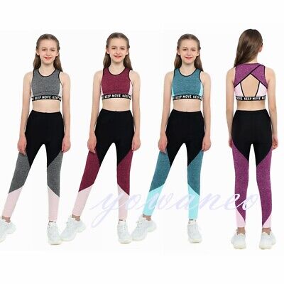 Mädchen Traininganzug Sportbekleidung Set Bustier BH Top mit Tights Fitness Yoga