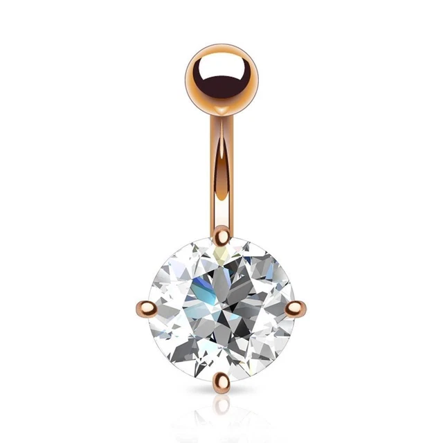 Belly Ring Rose Gold Plate Clear 10mm Round Gem Non Dangle Naval Body Jewelry