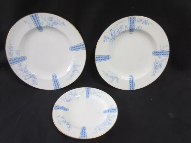 3 Pcs Wedgwood Porcelain Blue Floral Bird Decor:  2 Salad Plates & 1 Bread Plate