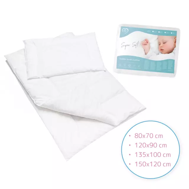 Luxury 100% Cotton White Quilted Duvet & Pillow Baby Crib,Cot,Bed Filling