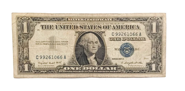 ✔ 1957A One Dollar Silver Certificate Note, Average Circulated +, $1 U.S. Bill