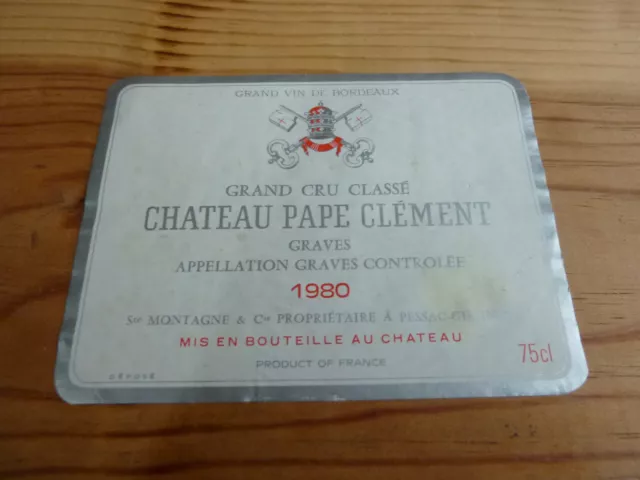 etiquette vin Chateau Pape Clement 1980 original 75cl graves original wine label