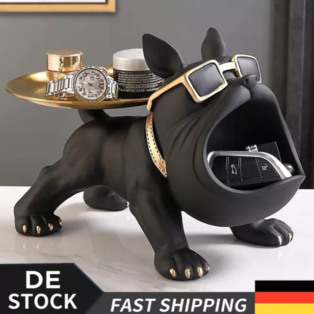 Bulldogge Tablett Deko Französische Bulldogge Dekofigur Tier Hunde Skulptur DE