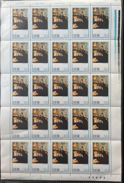 DDR, MiNr. 1266 DV DWD I Zähnung L kompletter Bogen FNr. I postfrisch Druckverme