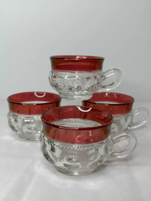 4 Lot Vintage Ruby Cranberry Red Kings Crown Thumbprint Tea Cup Punch Coffee