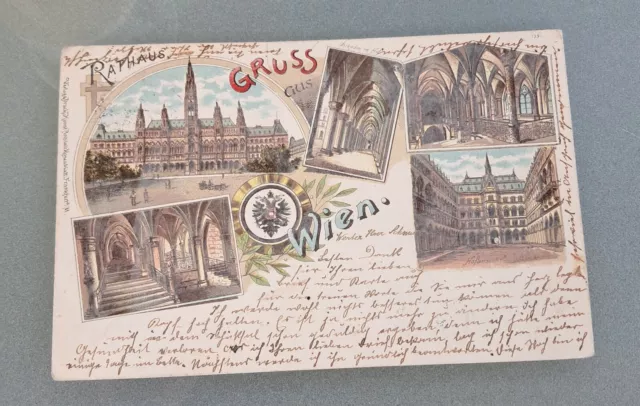 Alte Postkarte AK Gruss aus Wien Rathaus  Hofansicht Gelaufen 1904