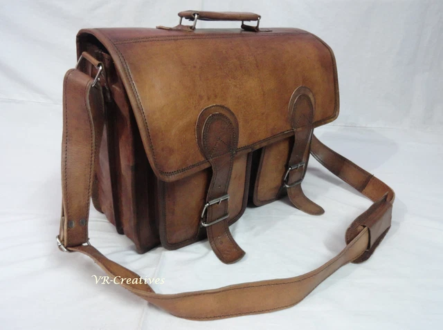 Sacoche Messager / Mallette En Cuir Véritable Pour Ordinateur Portable – Fait Main – Taille M – Couleur Marron – Neuf Sans étiquette