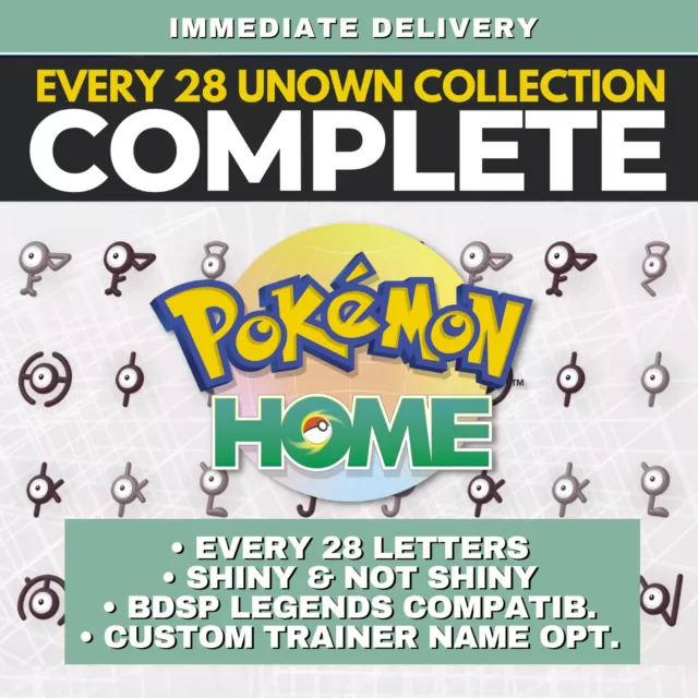 28 x Shiny 6IV Unown in all forms – A to Z, !, and ? Pokemon