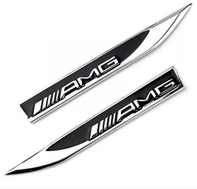 2 x AMG Black Fender Side Wing Metal Sticker Badge - to Fit All Mercedes Models