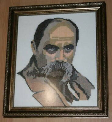 Embroidered T. Shevchenko Hanging Picture, Kobzar portrait Brown cross-stitch 3