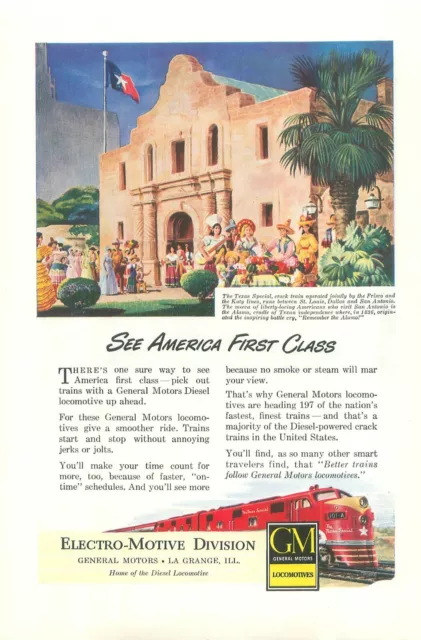 General Motors Electro-Motive Division RR Alamo in Texas 1950s Magazine Ad