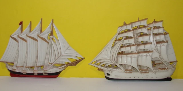 Burwood Production Wall Hanging Sailing Ships Plastic Vintage Set of 2