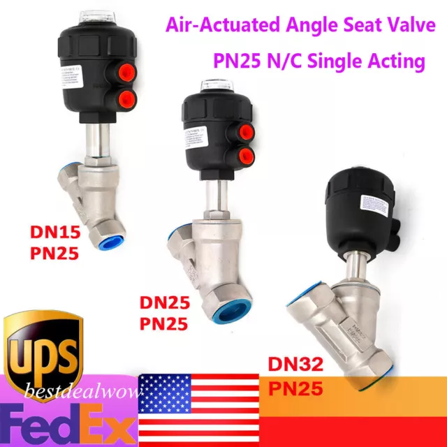 STAINLESS STEEL DN25/15/32 AirActuated Angle Seat Valve PN25 N/C