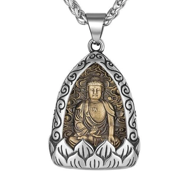 Men's Stainless Steel Amulet Buddha Necklace Pendant Lucky Jewelry