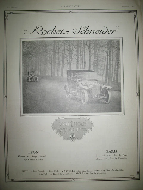 PUBLICITE DE PRESSE ROCHET SCHNEIDER AUTOMOBILE DE QUALITé FRENCH AD 1920
