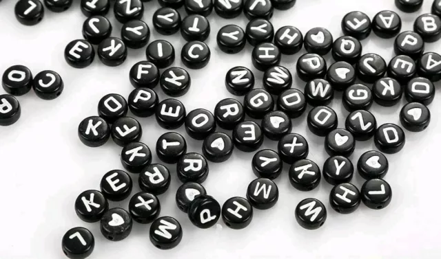 50 Letter Beads Alphabet Beads Rose Gold Black Bulk Beads Wholesale 7mm  Mixed *