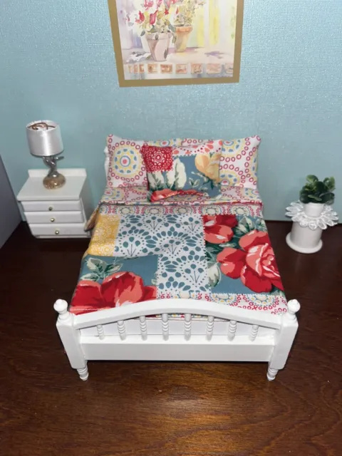 Dollhouse Miniature 1:12 Scale Reversible Bedspread Pillows Handmade