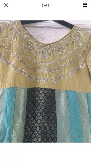 Costume Preloved Maria B/Asim Jofa/Maria B Anarkali Pakistanais Desiger taille S 3 pièces 3