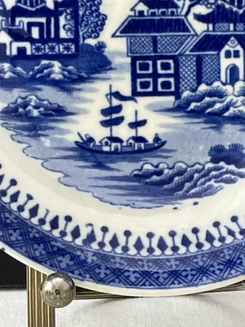 Antique British Transferware Curly Pagodas Blue & White Porcelain Saucer Only