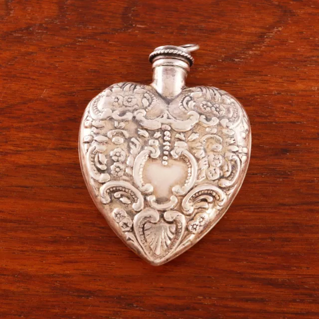 American Victorian Sterling Silver Perfume, Pendant Heart Shaped No Monogram