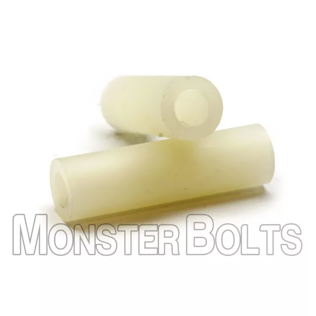 Bulk Qty 1,000 - 1/2 Round Spacer 1/4" x 1" - White Nylon 6/6 - Made in USA 2