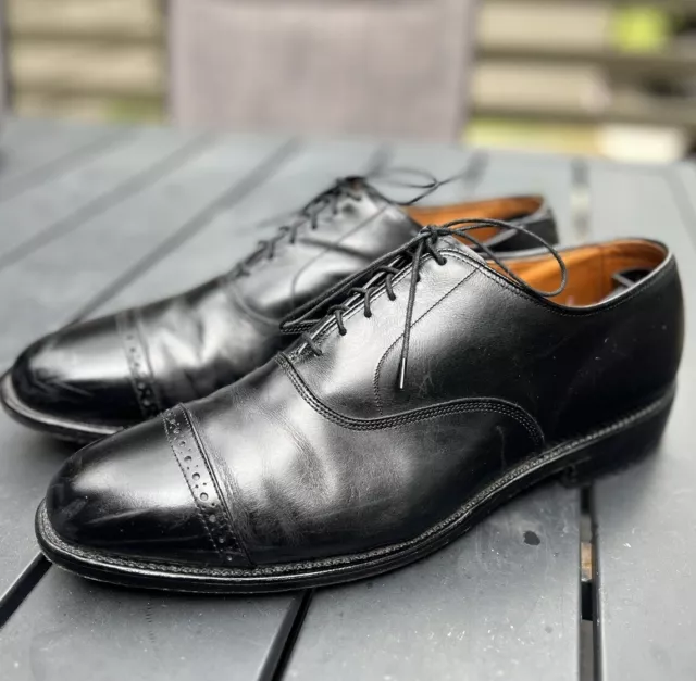 Allen Edmonds Byron Black Leather Toe Cap Oxfords USA 11.5 E Dress Shoes EUC