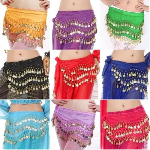 NEW Belly Dance Gold Coin 3 Rows Belt Hip Scarf Skirt Wrap Chain Dancing Costume