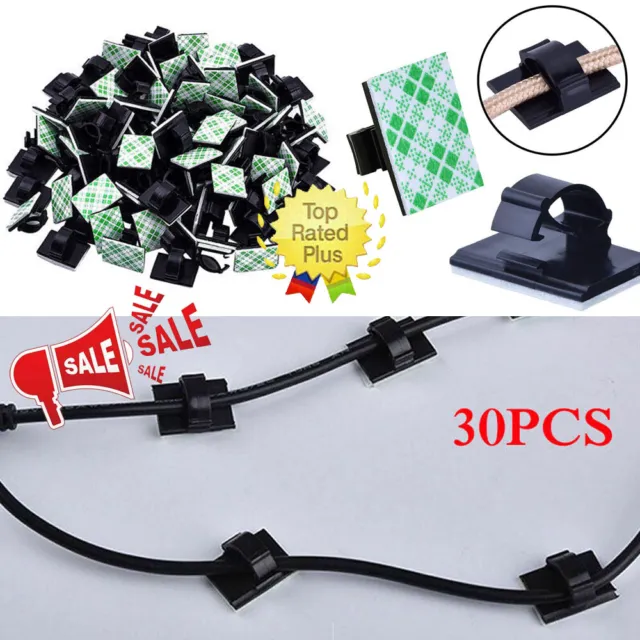 30pcs Mini Self Adhesive Car Wire Clips Rectangle Tie Sticker Cable Cord Holder.