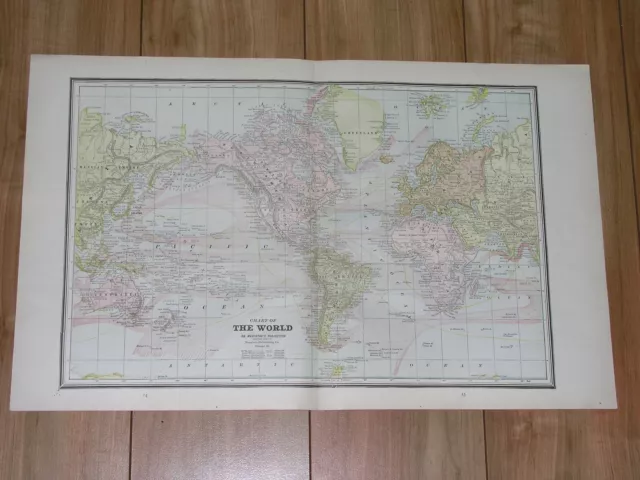 1886 Antique Map Of The World America Africa Asia Europe / Ocean Currents