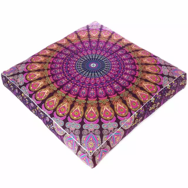 35" Large Indian Peacock Mandala Square Floor Pillow Case Cushion Cover Dog Bed