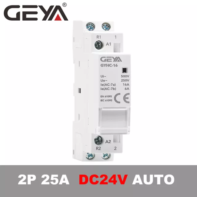 GEYA Contacteur automatique modulaire DC 24V 2P 25A 50Hz, pour ménage Rail Din