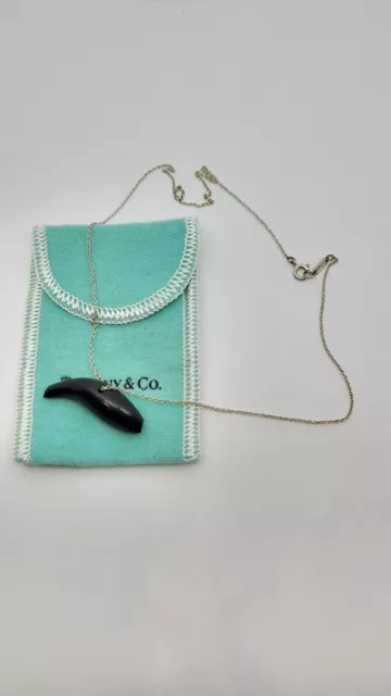 Tiffany & Co FRANK GEHRY Black Wood Fish Pendant & Sterling Silver Necklace