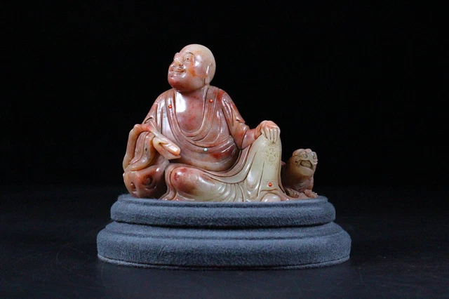 Chinese Exquisite Handmade Luohan carving Shoushan Stone Statue